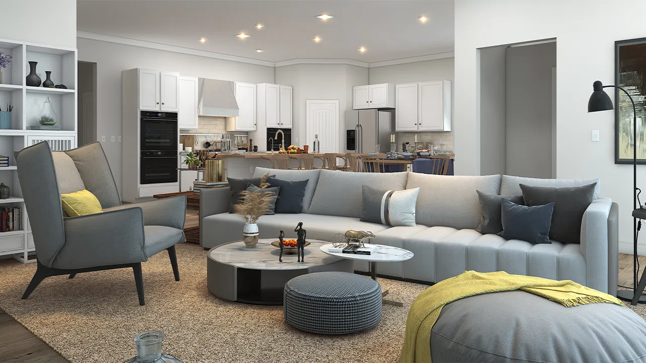 After: staged 3D home render
