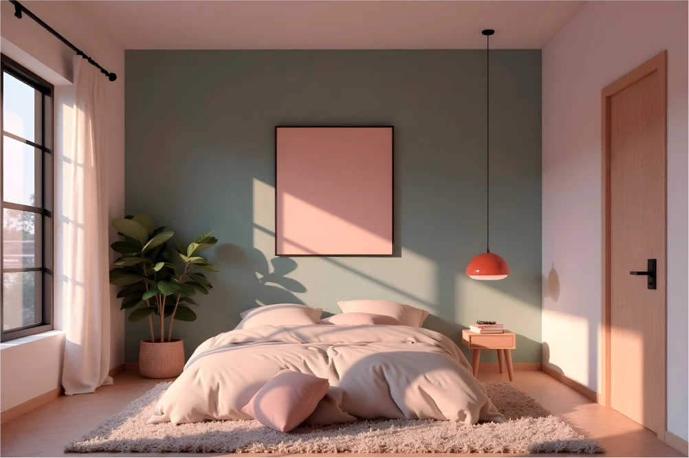 3D Bedroom CGI in Muted Colours