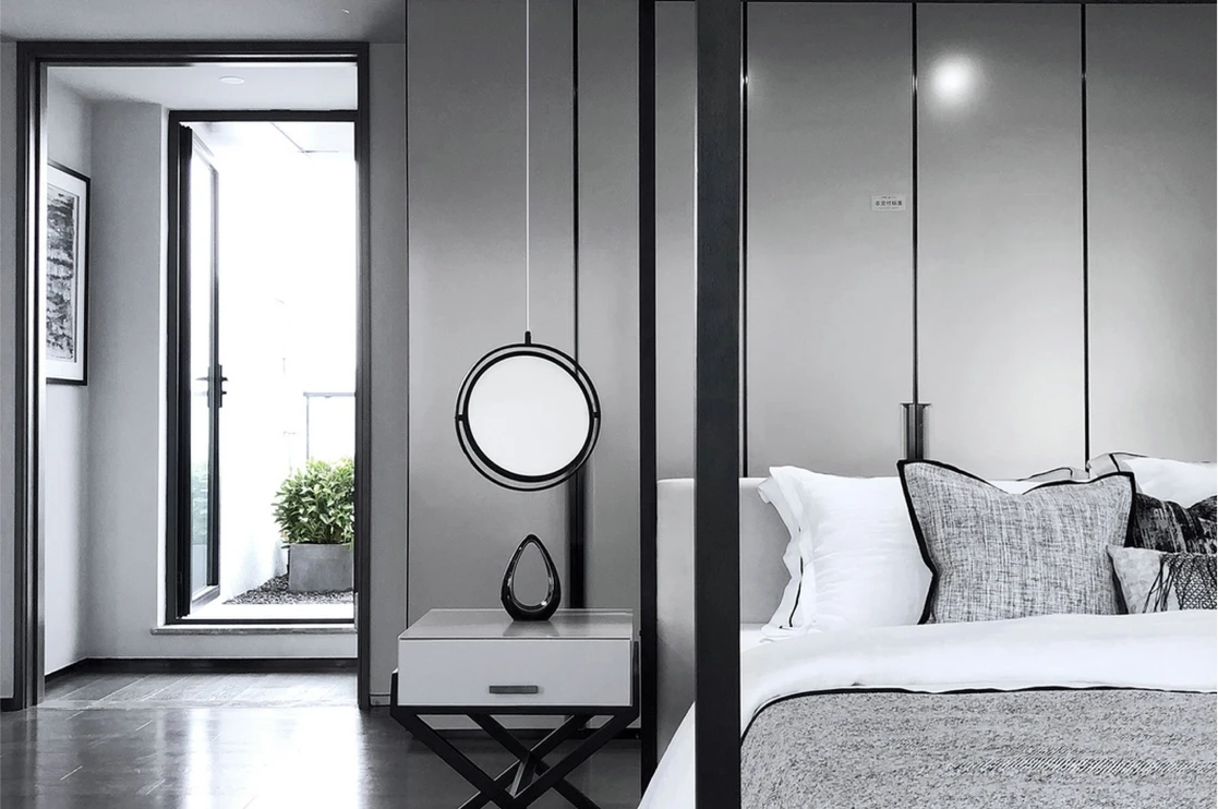 Gray hotel room interior design